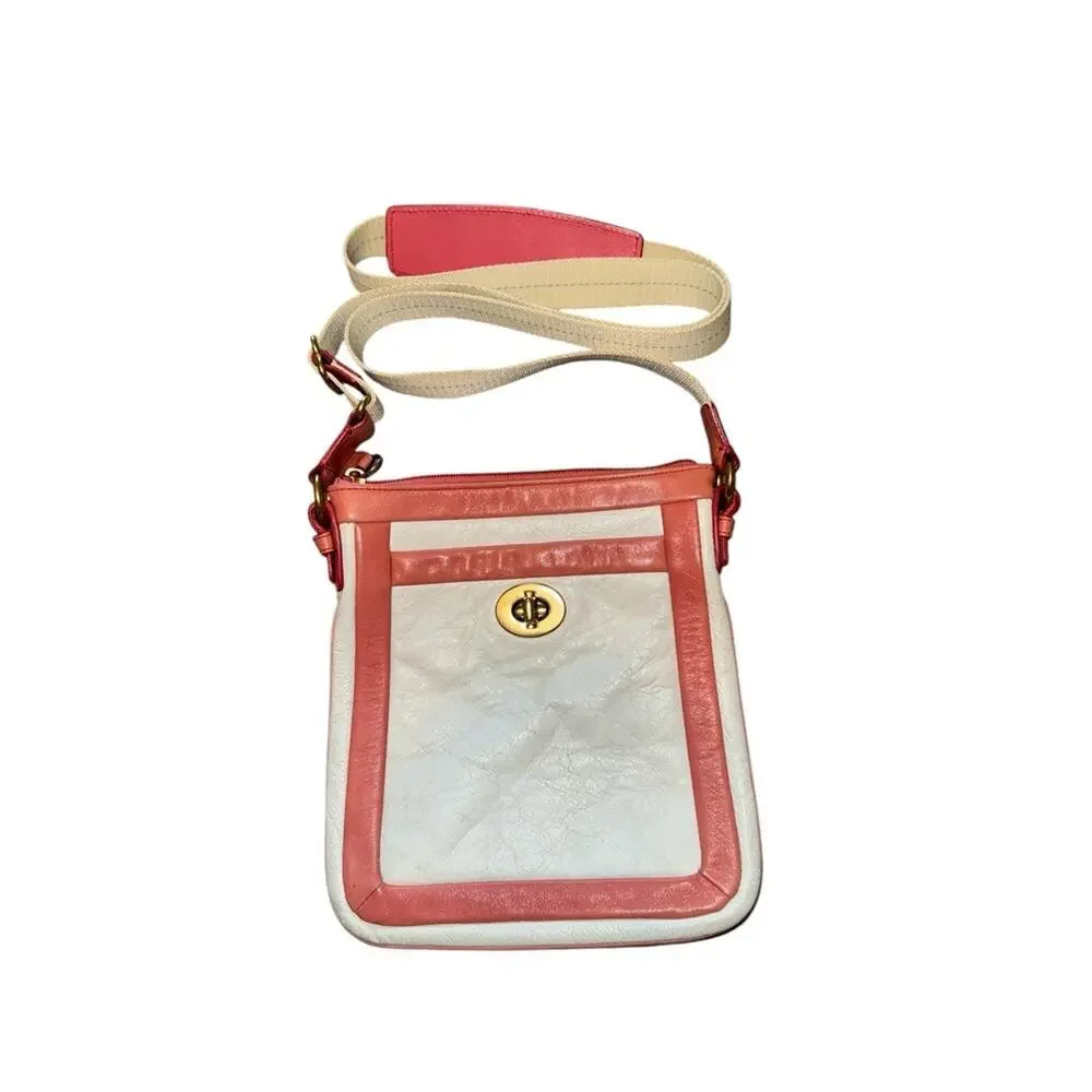 Coach‎ Legacy White Leather Crossbody Turnlock Pink Trim Adjustable Strap
